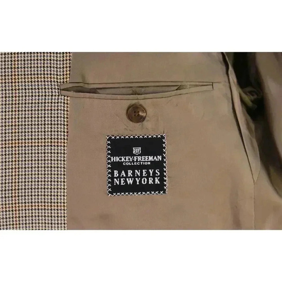 Hickey-Freeman Tan/Gray/Black Houndstooth Wool-Silk 2-Btn Sportcoat Blazer 44R - Picture 7 of 8